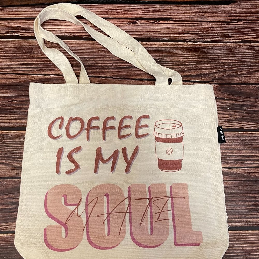 Canvas tote bag "Coffee is my Soul Mate" w/ Inside Pocket (SKU: 18W)